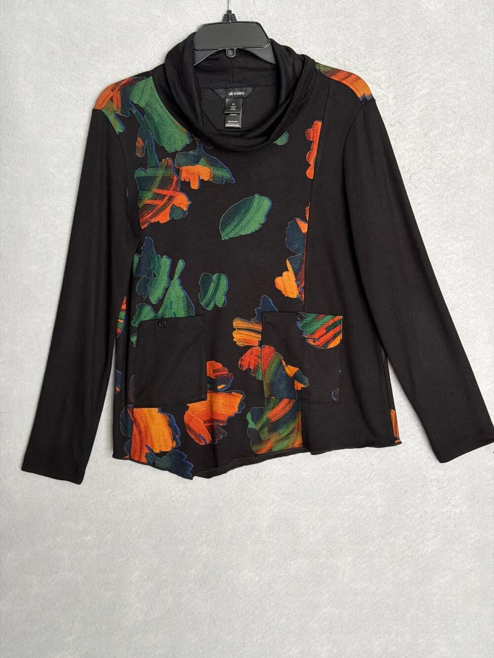 Ali Miles Abstract Print Top Cowl Neck Long Sleeve Women's PM NEW